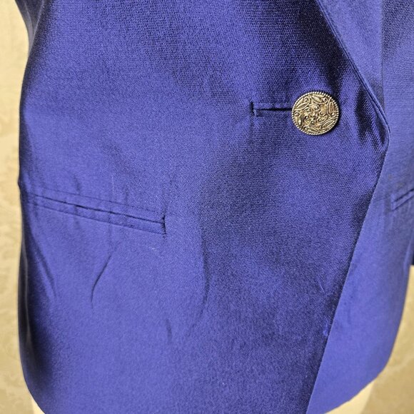 Talbots Size 2P Blue Blazer Silk/Cotton Blend 3/4 Cuffed Sleeve 1 Button Closure - Picture 3 of 11